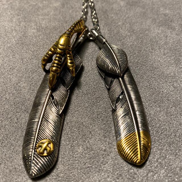 特大金爪 フェザー ネックレス【イーグルフック&ホイール付 特大金爪 フェザー ネックレス【イーグルフック&ホイール付