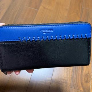 コーチ(COACH)のショプバ・箱付き　長財布　ブルー×ブラック　父の日(長財布)