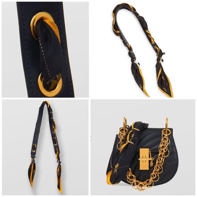 【新品】Chloe クロエ スカーフ レザー ショルダーストラップ 黒