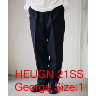 コモリ(COMOLI)のHEUGN 21SS George 2タックワイドパンツ ネイビー Size:1(スラックス)