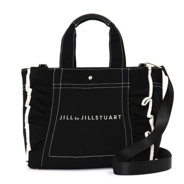 JILL by JILLSTUART - フリルキャンバストートブラック　大きいサイズ