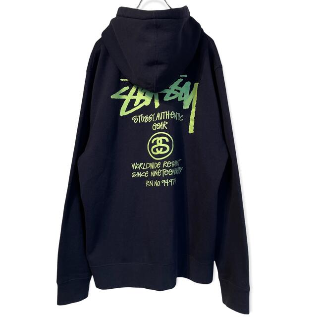 STUSSY ステューシー ジップアップパーカー L 紺　デカロゴ アメリカ製