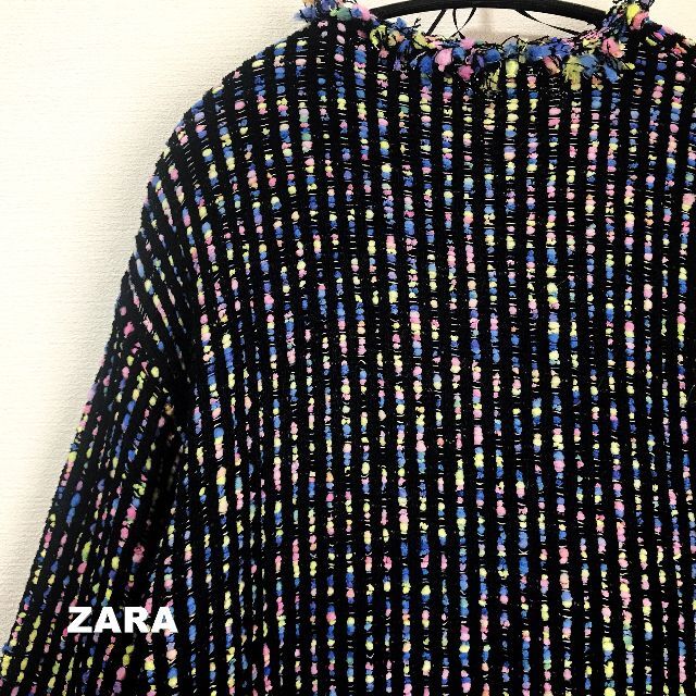 ZARA(ザラ)の【ZARA】マルチカラー フライフロント 3Dニットジャケット タグ付き未使用 レディースのジャケット/アウター(ノーカラージャケット)の商品写真