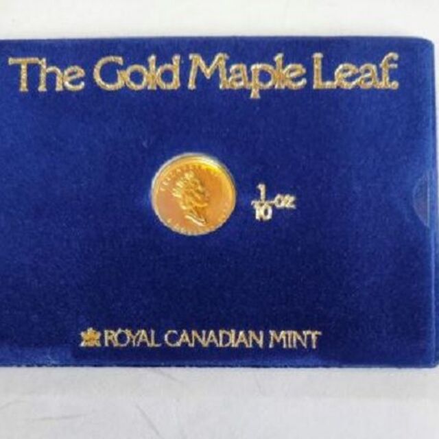 カナダ王室造幣局品位メイプルリーフ金貨1/10オンス専用台紙付き
