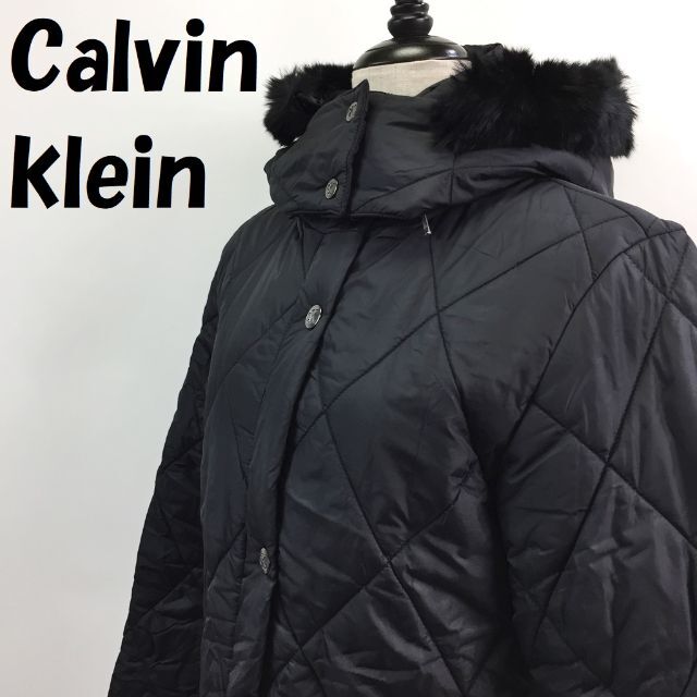 Calvin Klein(カルバンクライン)のカルバンクライン 中綿ジャケット ナイロン100％ ラビット毛 ブラック L レディースのジャケット/アウター(ロングコート)の商品写真