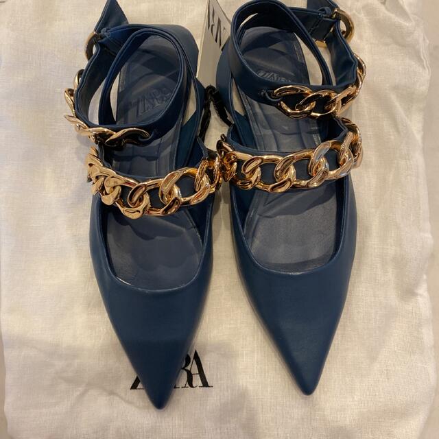 ZARA チェーンアンクルストラップ付き バレエシューズ 37サイズ 24cm ZARA チェーンアンクルストラップ付き バレエシューズ 37サイズ 24cm
