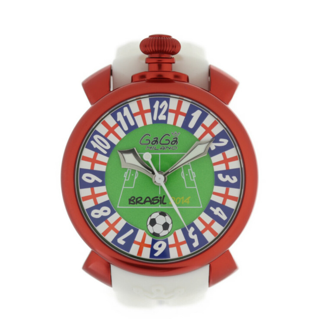 Gaga Milano ガガミラノ マヌアーレ48mm マニュアーレ48 MANUALE 48MM 2014年 ブラジルワールドカップ イングランドモデル 腕時計 5070.6 アルミ ラバー  レッド ホワイト グリーン文字盤 自動巻き 世界300本限定 【本物保証】