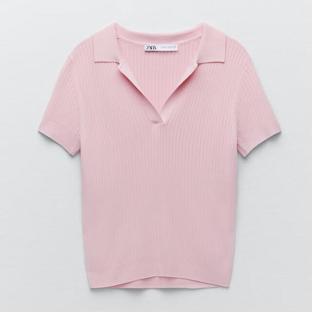 ZARA(ザラ)のザラ　ZARA リブニット　ポロ　ポロシャツ　サマーニット　ピンク レディースのトップス(ポロシャツ)の商品写真