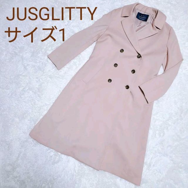 美品 ◆ JUSGLITTY コート ピンク  フレアコート ベルト付き ロングコート