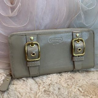 コーチ(COACH)の☆美品☆COACH コーチ ラウンドファスナー長財布 パテントレザー グレージュ(財布)