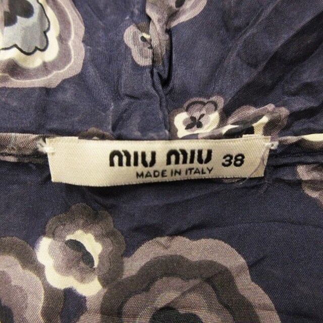 miumiu(ミュウミュウ)のミュウミュウ ワンピース ひざ丈 ノースリーブ シルク100％ 総柄 紺系 38 レディースのワンピース(ひざ丈ワンピース)の商品写真