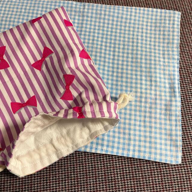 ハンドメイド 給食セット ランチョンマット 給食袋 コップ袋 巾着 2点セット