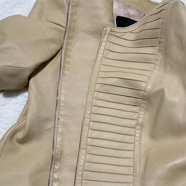 本物 ロエベ ノーカラー ジップアップ ラム レザー ジャケット 38