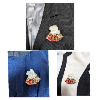 一点物★立体フラワー＆インド刺繍　ハンドメイドブローチ　入学式　卒業式(コサージュ/ブローチ)