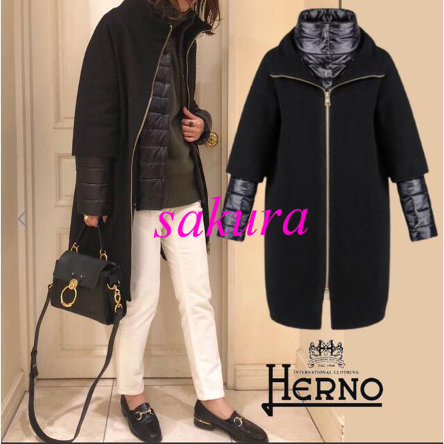 HERNO ヘルノ 2way ロングコート モヘヤ混 ブラック 38 Mサイズ （お得