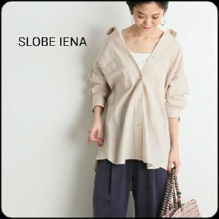 スローブイエナ(SLOBE IENA)の【美品】SLOBE IENA リネンライクシャツ　ブラウス　ベージュ　春夏　ML(シャツ/ブラウス(長袖/七分))