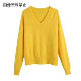 ザラ(ZARA)の🧥2月新作👠7389◆yellow イエロー ベーシック Vネック ニット (ニット/セーター)