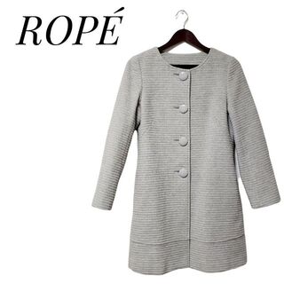 ロペ(ROPE’)の美品 ROPE ロペ アンゴラ混 ロングコート ノーカラーコート　ライトグレー(ロングコート)