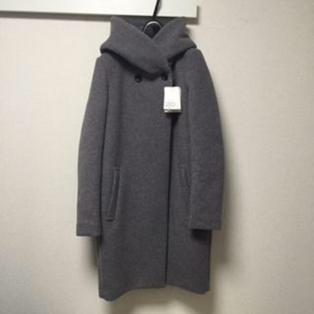 未使用☆2wayフード☆グレーのロングコート - ロングコート