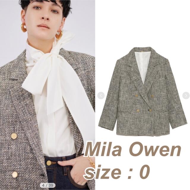 Mila Owen(ミラオーウェン)の【新品未開封】Mila Owen  2サイズ金釦ダブルブレザ－　MIX 0サイズ レディースのジャケット/アウター(テーラードジャケット)の商品写真