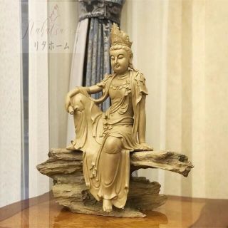 新品 自在観音菩薩禅意仏像置物　台座付き