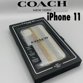 コーチ(COACH)のCOACH コーチ iPhone11 保護ケース 新品 クリア ストライプ ラメ(iPhoneケース)