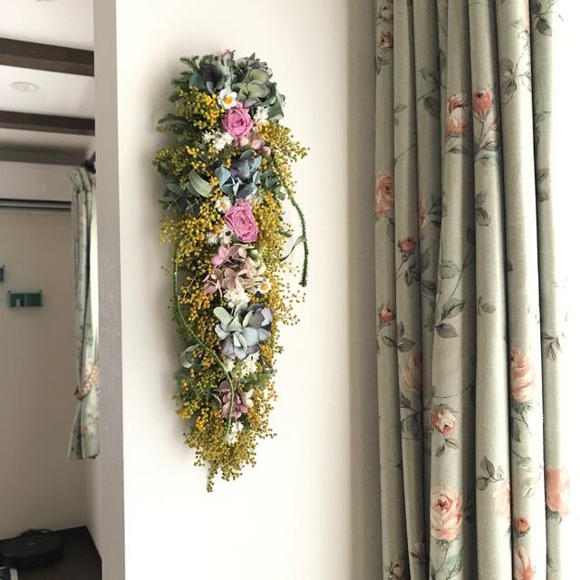 ミモザと紫陽花の縦長スワッグ☆ドライフラワースワッグ hodajzdravo.ba