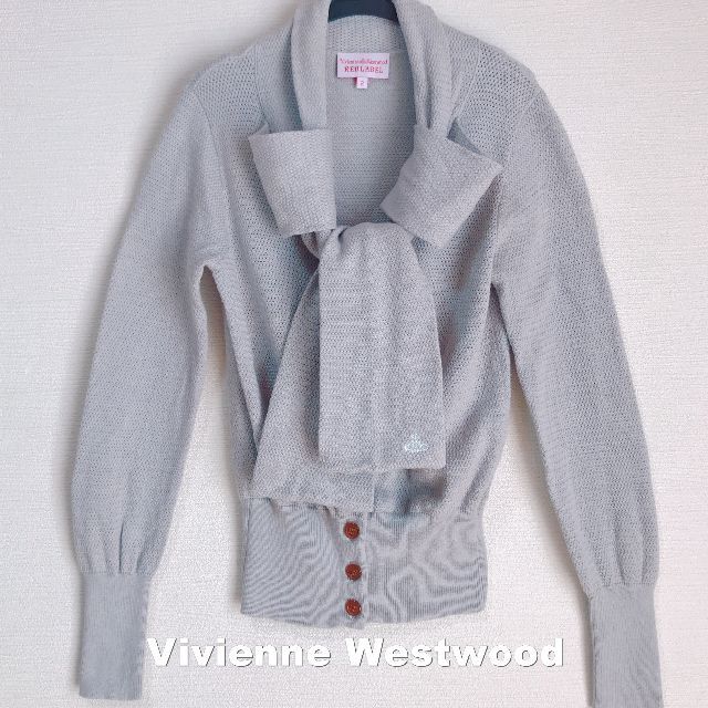 Vivienne Westwood(ヴィヴィアンウエストウッド)の【Vivienne westwood】シルク混 リボン 刺繍ORB カーディガン レディースのトップス(カーディガン)の商品写真