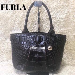 フルラ(Furla)の美品✨ FURLA フルラ クロコ型押し ハンドバッグ トートバッグ チャーム (トートバッグ)