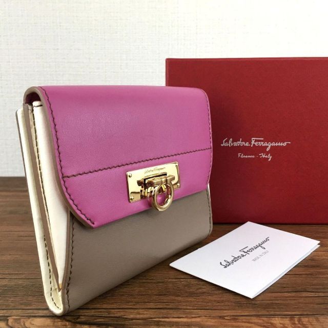 アウトレット☆送料無料 極美品 Salvatore Ferragamo Wホック財布