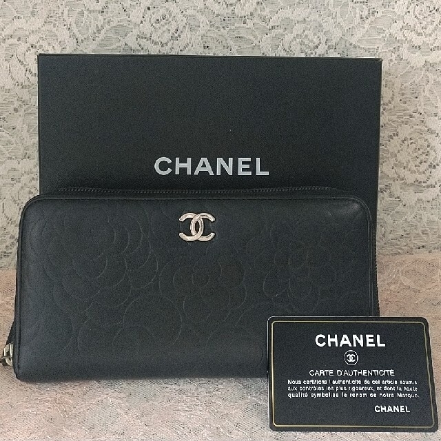 シャネル CHANEL カメリア ラウンドファスナー 長財布 長財布