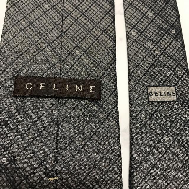 celine(セリーヌ)の極美品✨ CELINE ネクタイ シルバー 剣先9.2cm チェック ストライプ メンズのファッション小物(ネクタイ)の商品写真