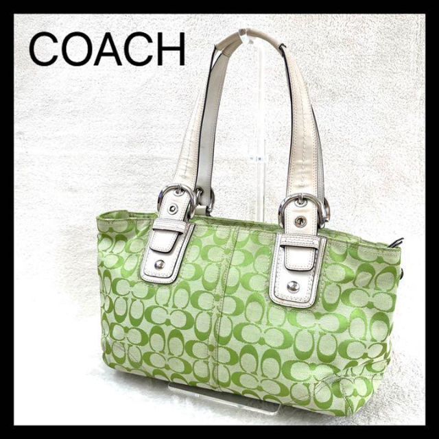 COACH(コーチ)の✨【COACH】コーチ　ハンドバッグ　シグネチャー　グリーン　匿名発送 レディースのバッグ(ハンドバッグ)の商品写真