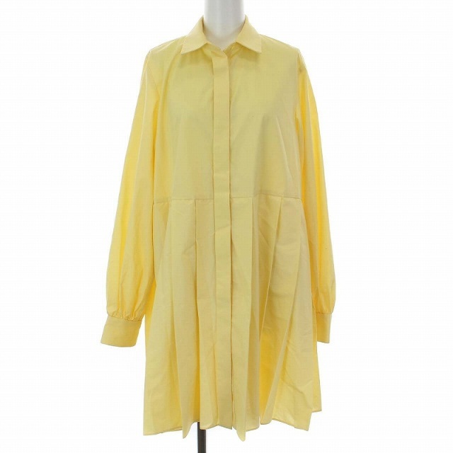エンフォルド C/PEブロード プリーツシャツ ブラウス 長袖 38 M 黄色 シャツ+ブラウス(長袖+七分)