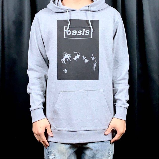 【oasis】新品 プリント ブラック パーカー ロック ストリート コーデ