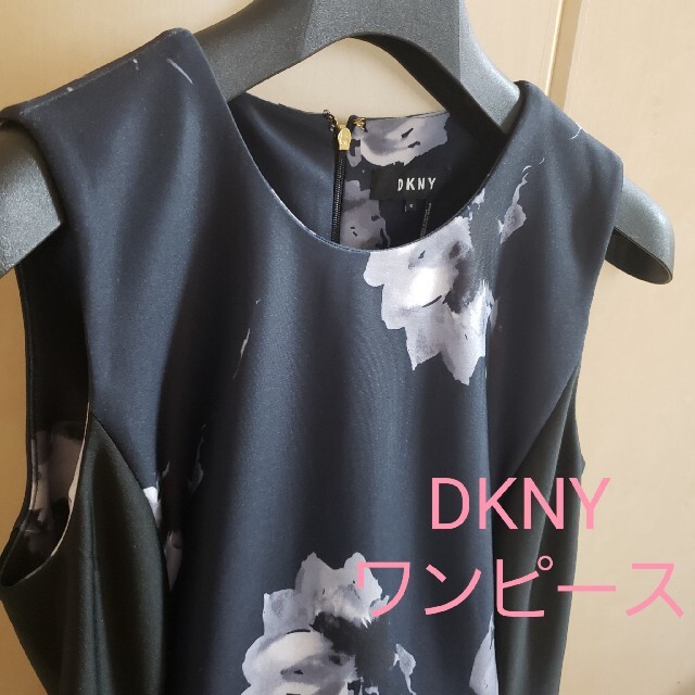 DKNY(ダナキャランニューヨーク)のDKNY ダナキャラン 黒 花柄 膝丈 レディース ワンピース パーティ 入学式 レディースのワンピース(ひざ丈ワンピース)の商品写真