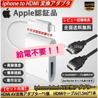 変換アダプターとHDMIケーブル（1.5m）セット（給電不要）(映像用ケーブル)