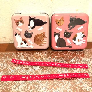 カルディ(KALDI)のカルディ KALDI  ねこミニ缶(ピンク/クリーム) 2点ラッピング包装付き(菓子/デザート)