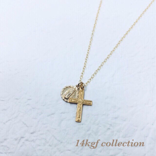 大人気 14kgf maria cross necklace