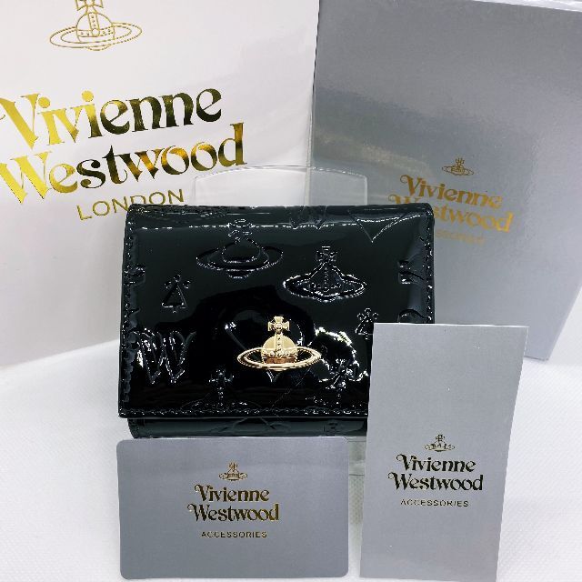 熱販売 Vivienne Westwood 【半額セール】　本物　ヴィヴィアンウエスウッド　三つ折り財布　ブラック　エナメル - 財布