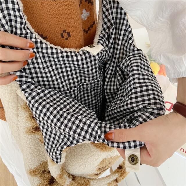 クマ トートバッグ くまちゃん もこもこ ベア チェック柄 ベア