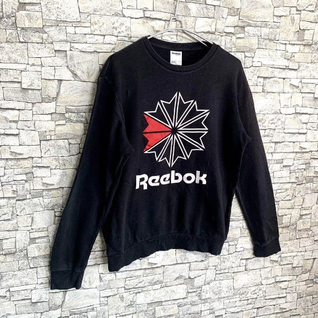 REEBOKハーフジップスウェット古着ブラック刺繍ロゴ黒M 通販