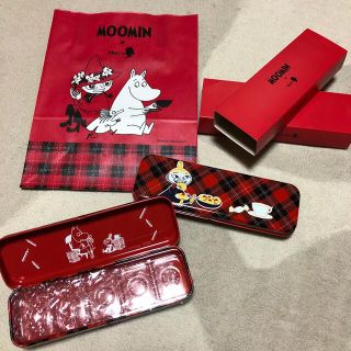 ムーミン(MOOMIN)のムーミン メリーコラボ　缶ペン 缶ケース 空箱 紙袋セット(ショップ袋)