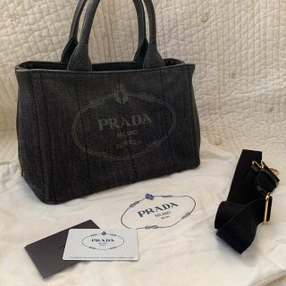 プラダ(PRADA)のかめ婦人様専用【PRADA】カナパトート　デニム　ブラック(ハンドバッグ)