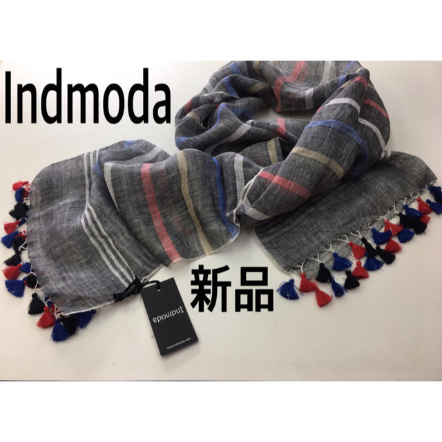 Indmoda  LINEN100% タッセルトリム付大判ストール