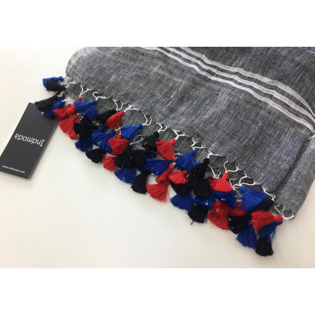 Indmoda LINEN100% タッセルトリム付大判ストール