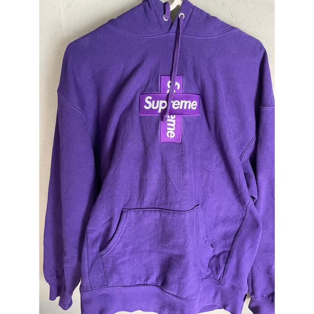 トップスSupreme cross box logo パーカー クロスボックスロゴ　紫M