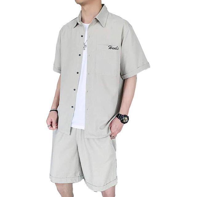 ガナタ 上下セット 半袖シャツ ハーフパンツ セット M ベージュ