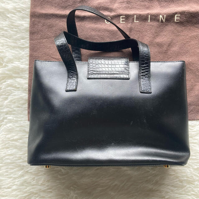 celine(セリーヌ)のセリーヌ　トートバッグ　ハンドバッグ　ゴールド金具　クロコ型押し　ブラック レディースのバッグ(トートバッグ)の商品写真