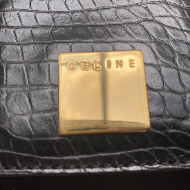 celine(セリーヌ)のセリーヌ　トートバッグ　ハンドバッグ　ゴールド金具　クロコ型押し　ブラック レディースのバッグ(トートバッグ)の商品写真